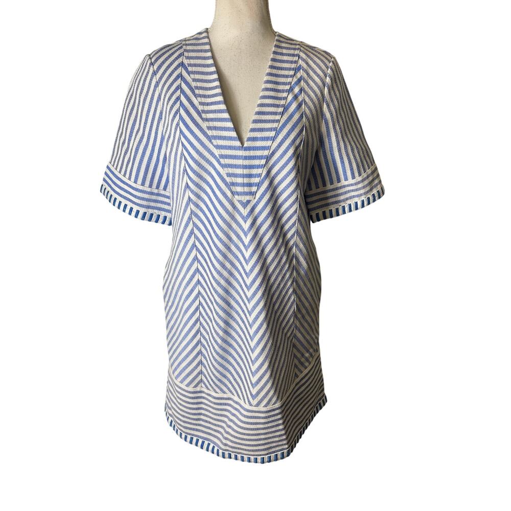 Hunter Bell Cornflower Blue and White Deep V Shift Dress Sz S